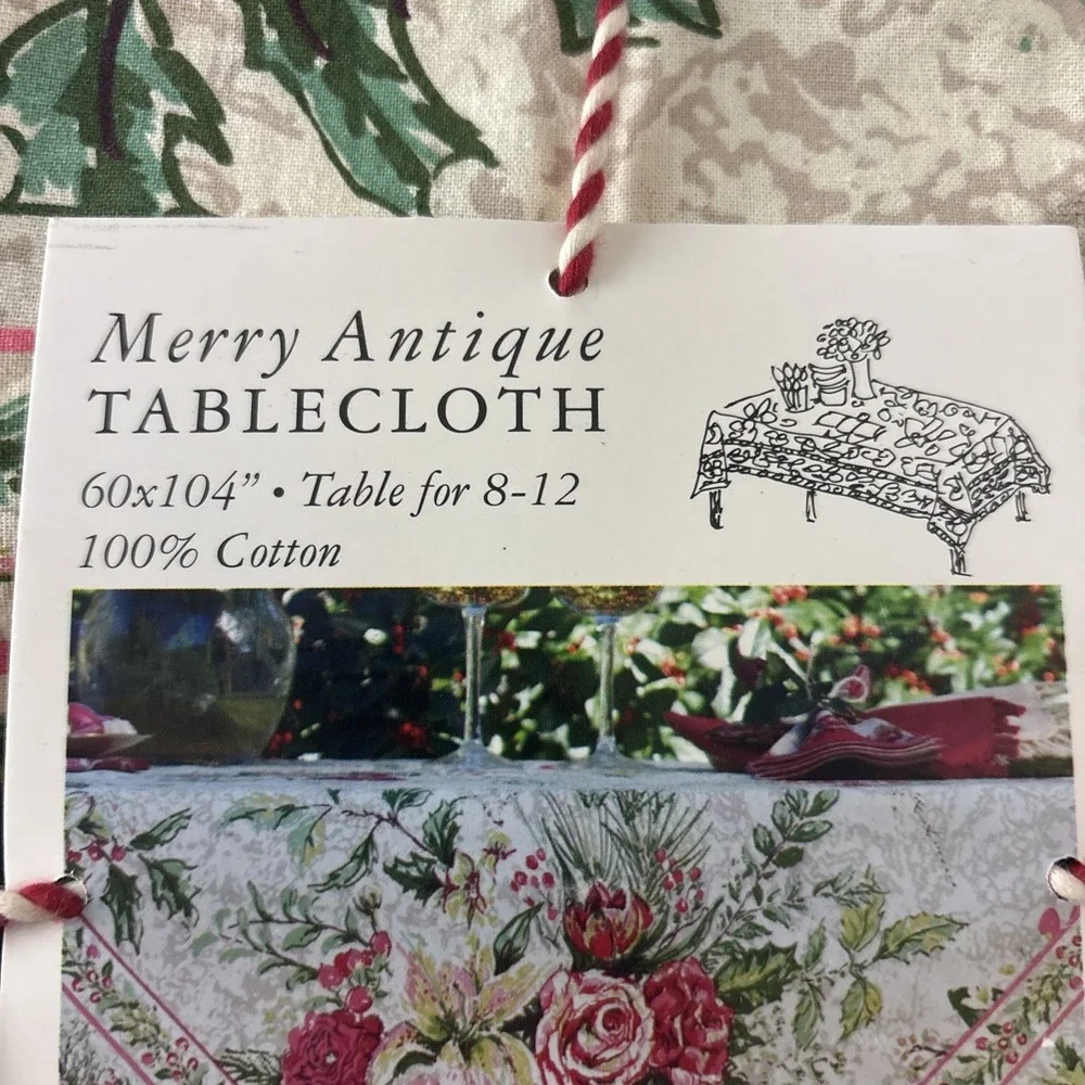 April Cornell Merry Antique Christmas Floral 60x104 Tablecloth Cotton Holidays